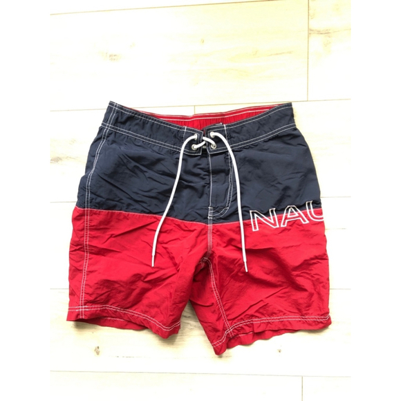 Men's Nautica Swim Trunks Shorts Size S Red Blue - Picture 1 of 3